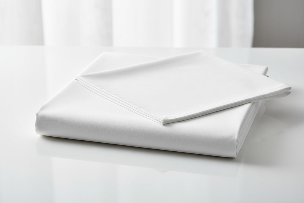 Lençol de cima liso branco PALMA 4Horeca, 50% algodão e 50% poliéster, 180 fios, ideal para hotelaria.